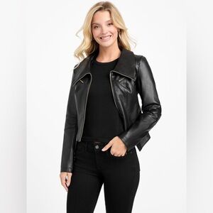 Guess| Black Faux Leather Moto Biker Jacket